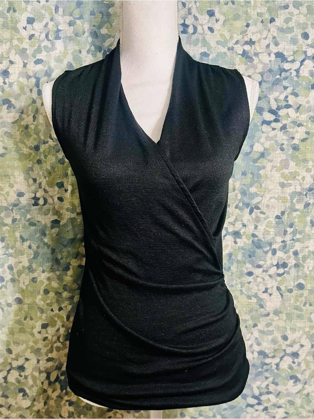 41 Hawthorn Black Sleeveless Faux Wrap Blouse XS Career Stretch Top